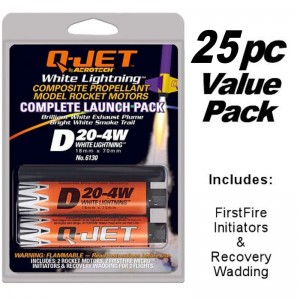 Quest 6474 - D20-4W  (25pk) Q-Jet 18MM White Lightening Composite Rocket Motors