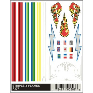 Pinecar Stripes and Flames Dry Transfer Decals - WOO307
