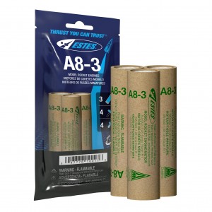 Estes 10017 - A8-3 Model Rocket Engines (3) - NEW BAGGED VERSION Estes 10017 - A8-3 Model Rocket Engines (3) - NEW BAGGED VERSION