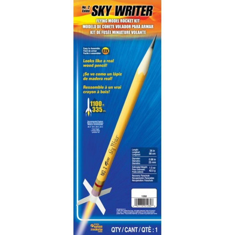 ESTES SKY WRITER No 2 PENCIL LEVEL E2X MODEL ROCKET space ship nasa EST1260 NEW 