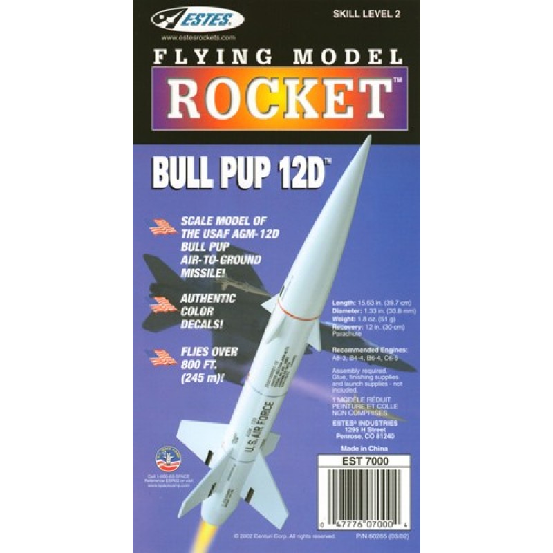 Rocket Kit for sale online Estes 7000 Bull Pup 12D Model 
